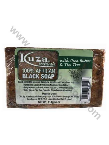 KUZA | 100 PERCENT AFRICAN BLACK SOAP WITH SHEA BUTTER AND TEA TREE 4oz