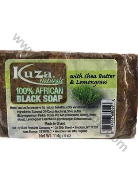 KUZA | 100 PERCENT AFRICAN BLACK SOAP WITH SHEA BUTTER AND LEMONGRASS 4oz