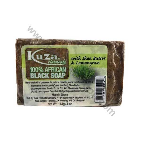 KUZA | 100 PERCENT AFRICAN BLACK SOAP WITH SHEA BUTTER AND LEMONGRASS 4oz