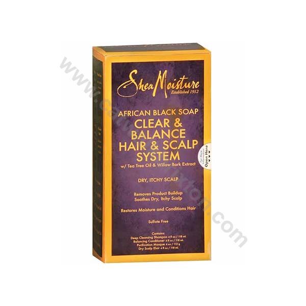 Shea Moisture | AFRICAN BLACK SOAP | CLEAR AND BALANCE HAIR AND SCALP SYSTEM 16oz