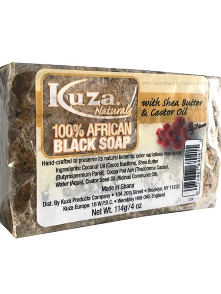 KUZA | 100 PERCENT AFRICAN BLACK SOAP WITH SHEA BUTTER & CASTOR OIL 4oz