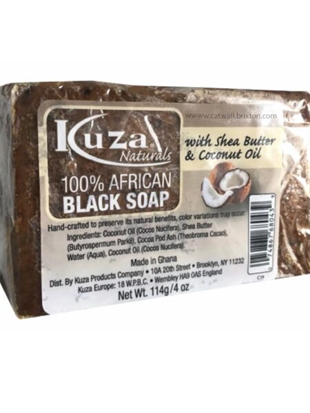 KUZA | 100 PERCENT AFRICAN BLACK SOAP WITH SHEA BUTTER & COCONUT OIL 4oz