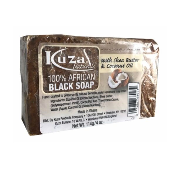 KUZA | 100 PERCENT AFRICAN BLACK SOAP WITH SHEA BUTTER & COCONUT OIL 4oz