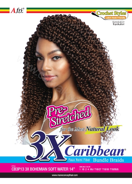 MANE CONCEPT|AFRI NAPTURAL|CARIBBEAN 3X PRE-STRETCHED BOHEMIAN SOFT WATER 14" (14 INCHES)