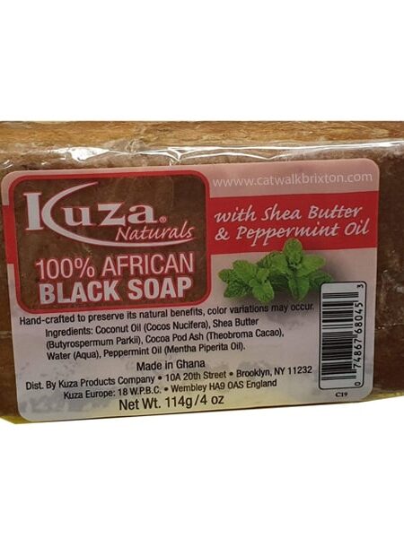 KUZA | 100 PERCENT AFRICAN BLACK SOAP WITH SHEA BUTTER & PEPPERMINT OIL 4oz