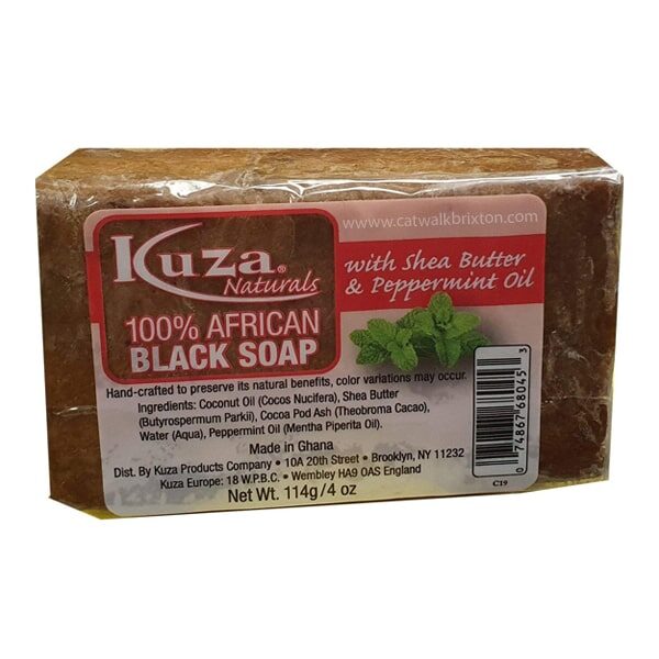 KUZA | 100 PERCENT AFRICAN BLACK SOAP WITH SHEA BUTTER & PEPPERMINT OIL 4oz