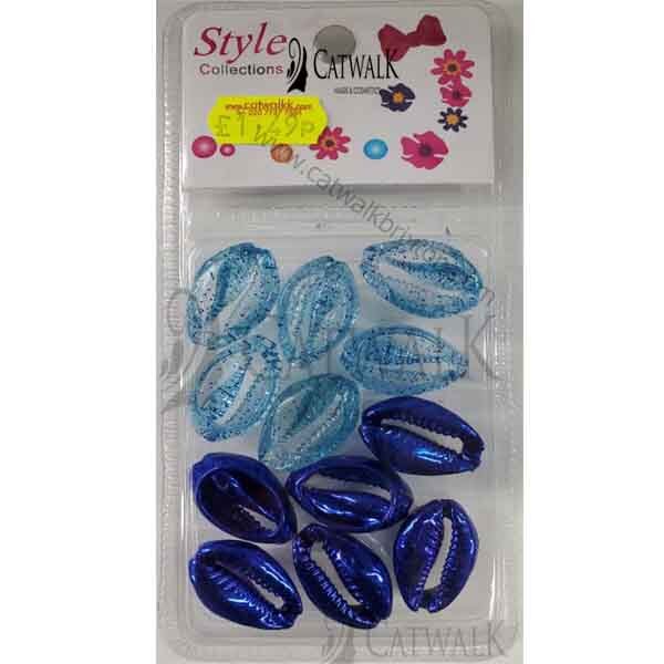 Plastic Hair Beads | Shell Beads Blue & White12pcs