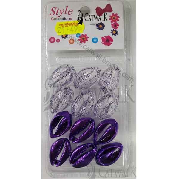 Plastic Hair Beads | Shell Beads Purple & White12pcs