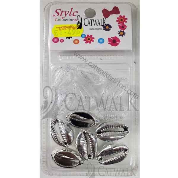 Plastic Hair Beads | Shell Beads Silver & White12pcs